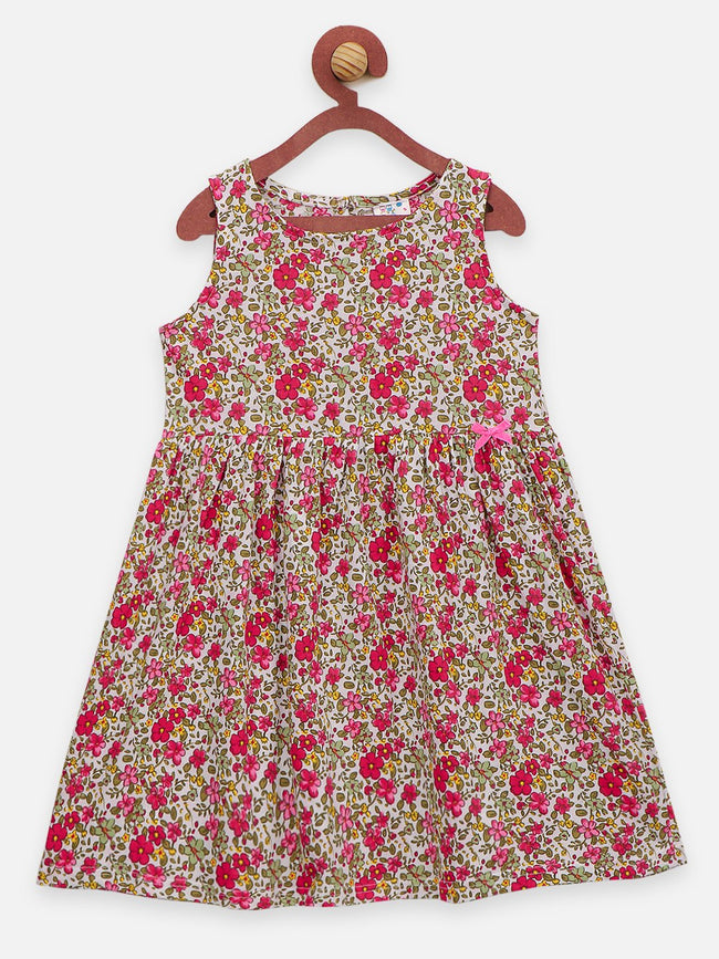 Lilpicks Teal and Multi All Over Printed Pack of 2 Bow Flared Dress