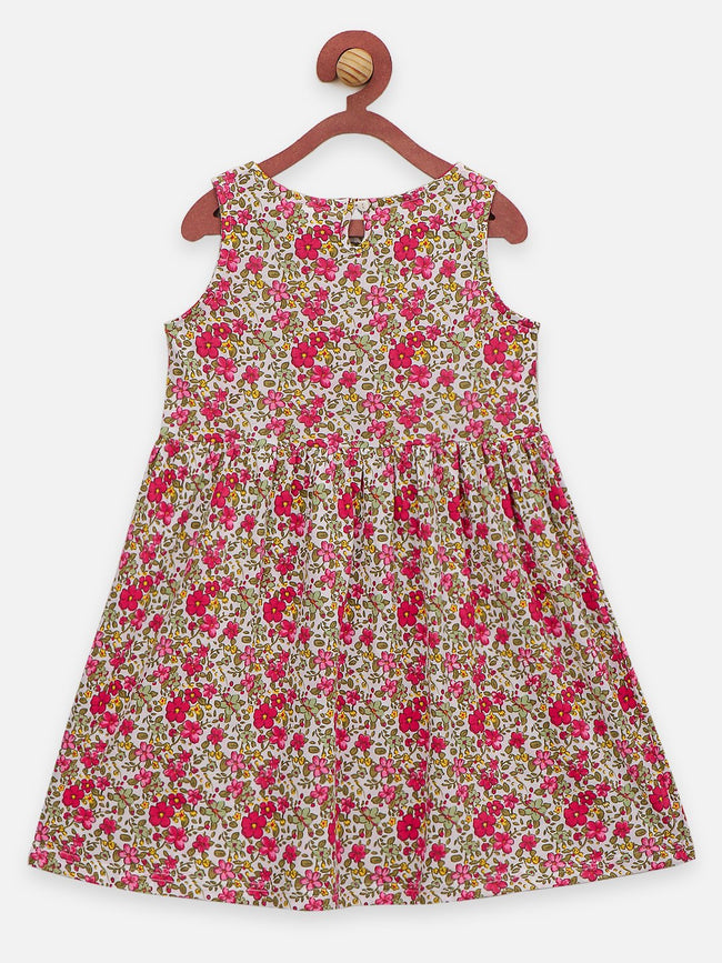 Lilpicks Teal and Multi All Over Printed Pack of 2 Bow Flared Dress