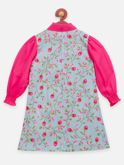 Lilpicks Pink and Blue Flora Full Sleeve Dress