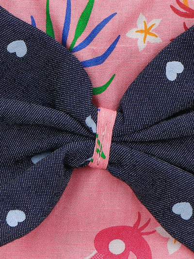 Lilpicks Floral Short Sleeve Top And Polka Denim Dungaree Set