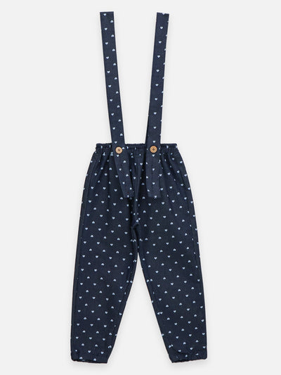Lilpicks Floral Short Sleeve Top And Polka Denim Dungaree Set