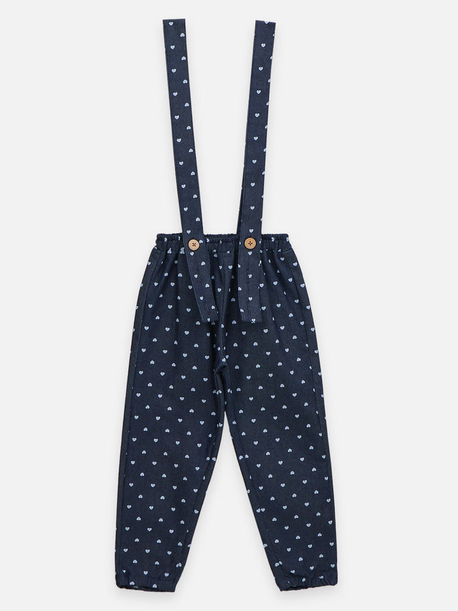 Lilpicks Floral Short Sleeve Top And Polka Denim Dungaree Set