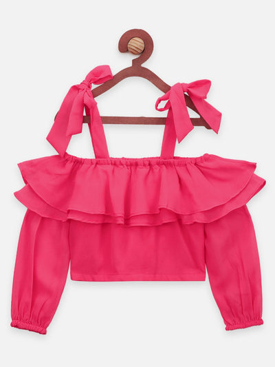 Lilpicks Pink Strappy Top and floral Green Palazzo set