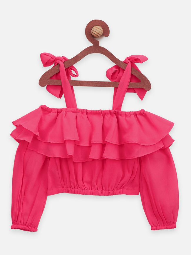 Lilpicks Pink Strappy Top and floral Green Palazzo set