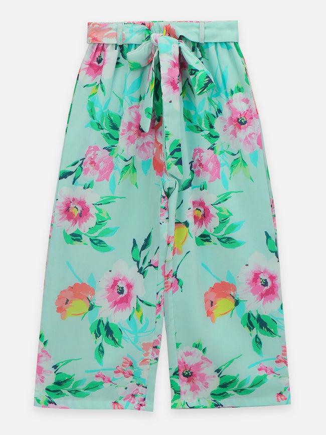 Lilpicks Pink Strappy Top and floral Green Palazzo set