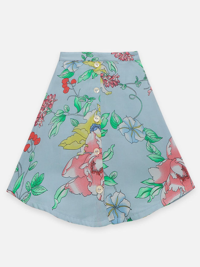 Lilpicks Peach Short Sleeve Top and Floral Skirt Set