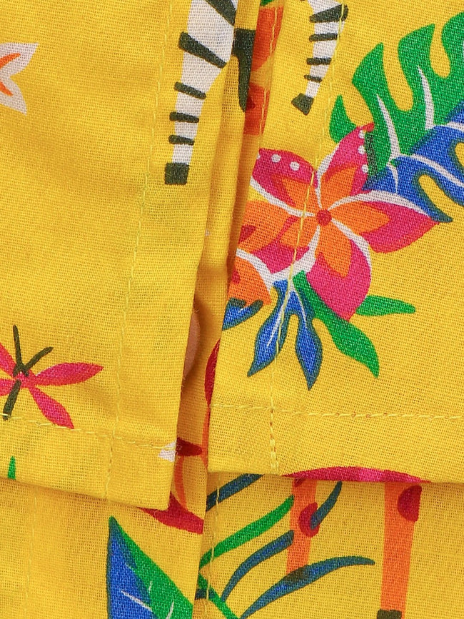 Lilpicks Yellow Funky Jungle Print Sleevless Top And Denim Skirt set