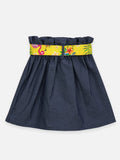 Lilpicks Yellow Funky Jungle Print Sleevless Top And Denim Skirt set