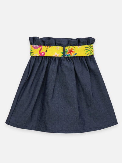 Lilpicks Yellow Funky Jungle Print Sleevless Top And Denim Skirt set