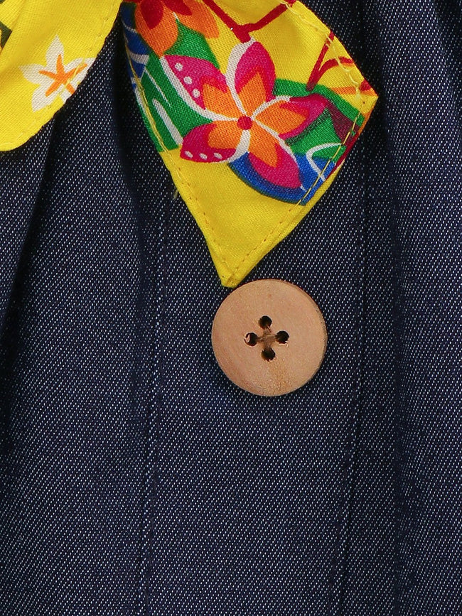 Lilpicks Yellow Funky Jungle Print Sleevless Top And Denim Skirt set