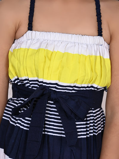 Pleated Striped Strappy Top And Pink Shorts Set