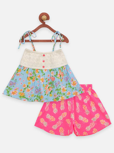 Lilpicks Floral print Top and Pink Pineapple Print Shorts set
