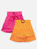 Lilpicks Pink And Yellow Polka Print Pack Of 2 Shorts