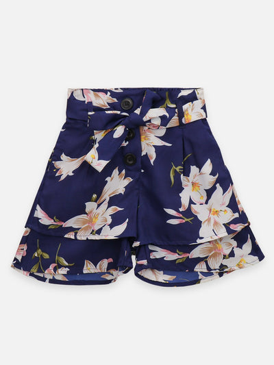 Lilpicks Blue And Yellow Floral Print Pack Of 2 Shorts