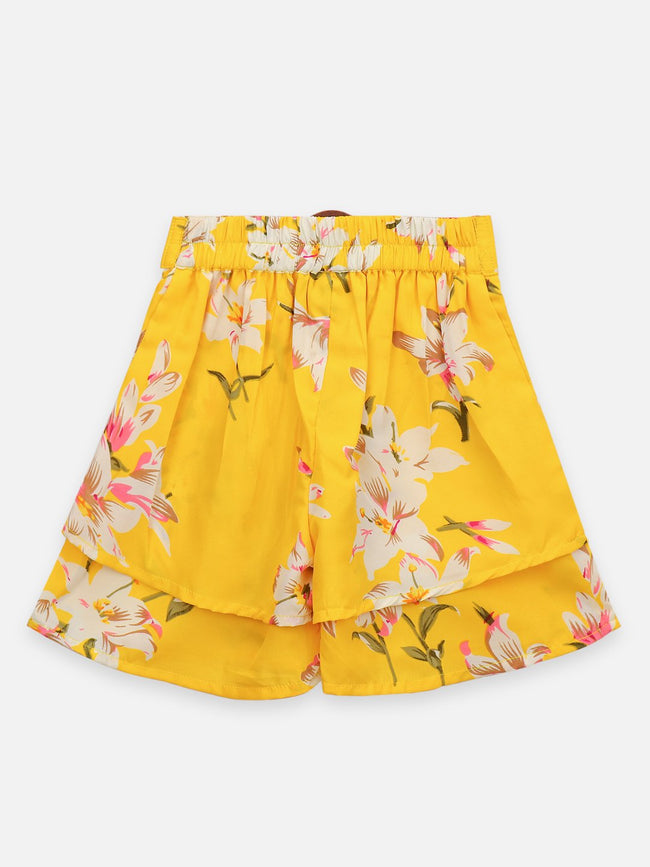 Lilpicks Blue And Yellow Floral Print Pack Of 2 Shorts