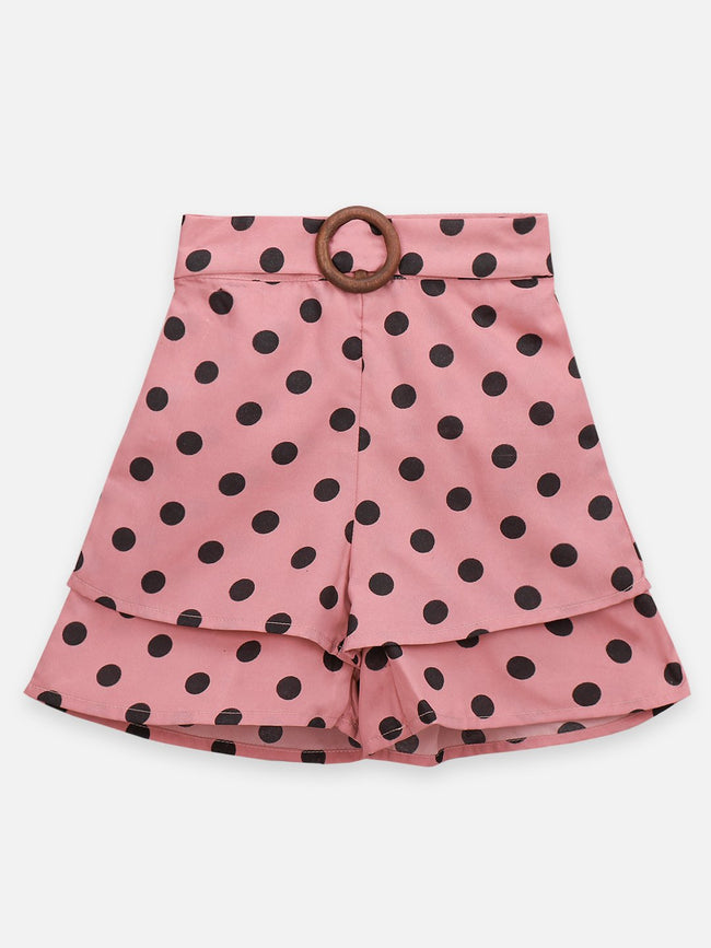 Lilpicks Blue And Peach Polka Print Pack Of 2 Shorts