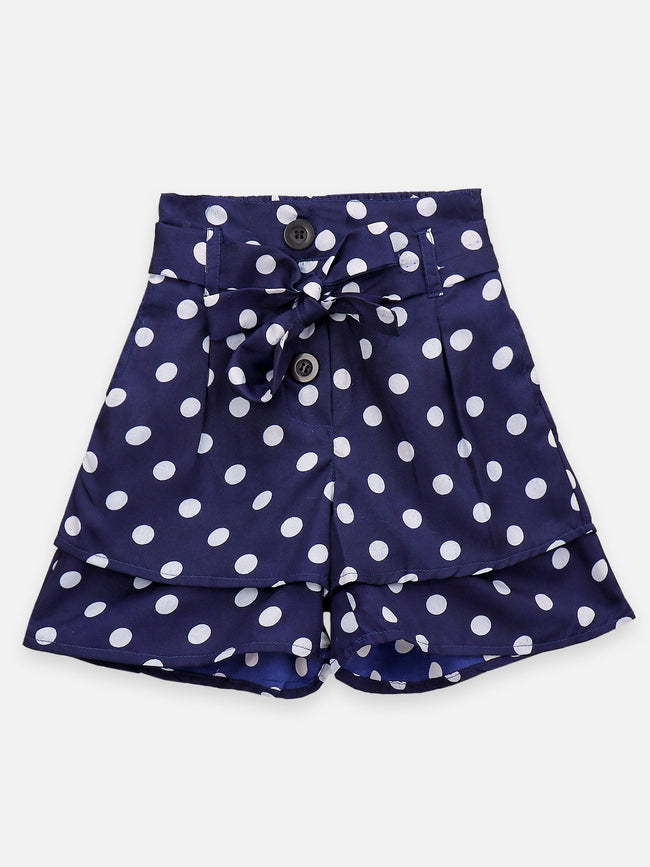 Lilpicks Blue And Peach Polka Print Pack Of 2 Shorts