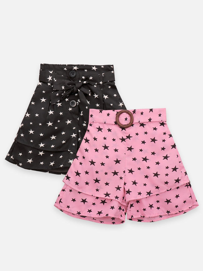 Lilpicks Black And Pink Polka Print Pack Of 2 Shorts
