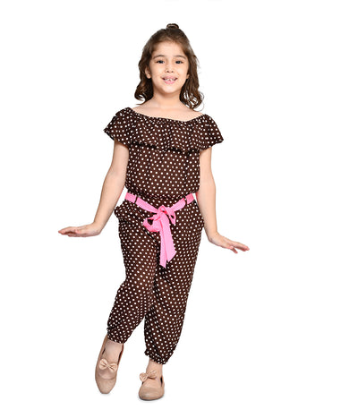 Brown Polka Jumpsuit with Neon Belt