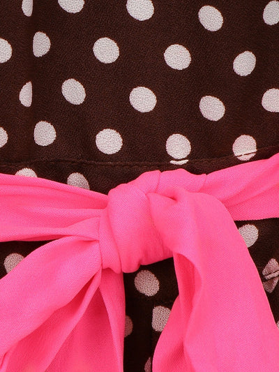 Lilpicks Brown Polka Jumpsuit with Neon Belt