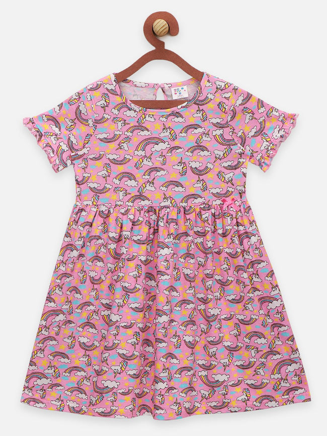 Lilpicks Floral and Unicorn Print Pack of 2 Dress