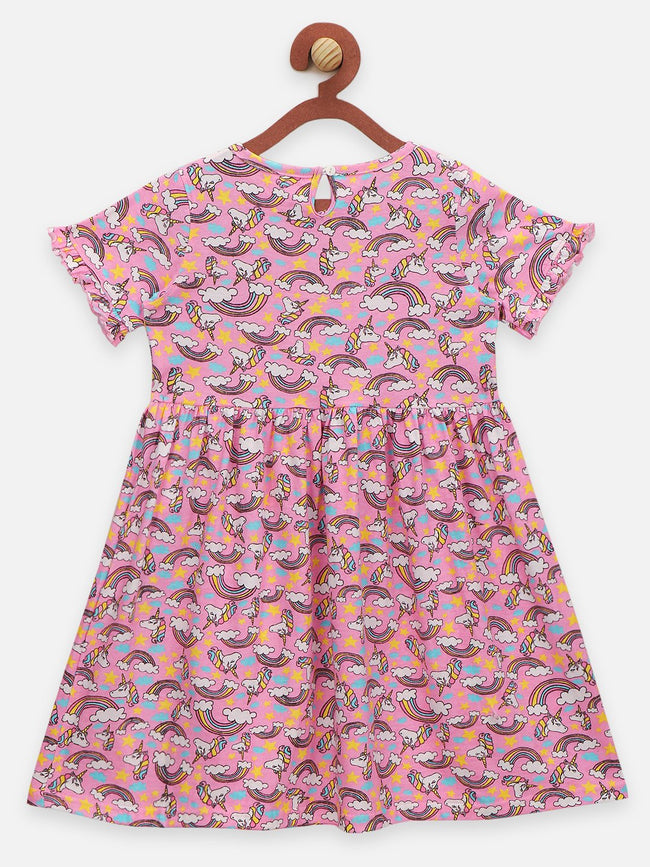 Lilpicks Floral and Unicorn Print Pack of 2 Dress