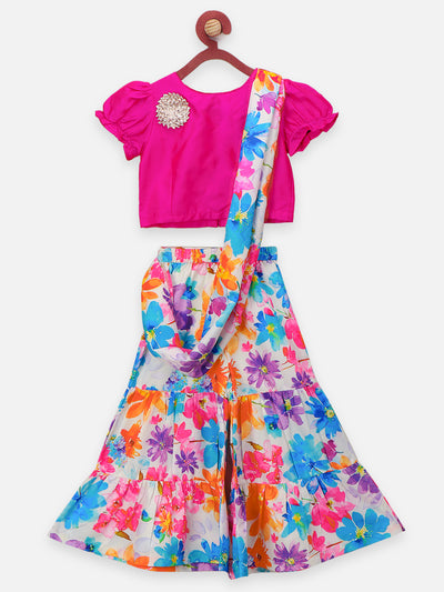 Floral Sharara Saree with Pink Choli