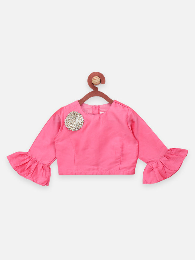 Blue Floral Sharara Saree with Pink Choli