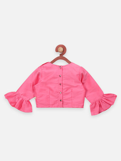 Blue Floral Sharara Saree with Pink Choli