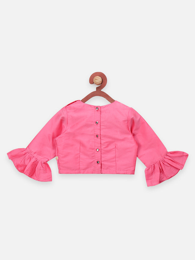 Blue Floral Sharara Saree with Pink Choli