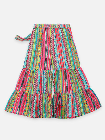 Aztec Print Sharara Saree with Neon Striped Choli