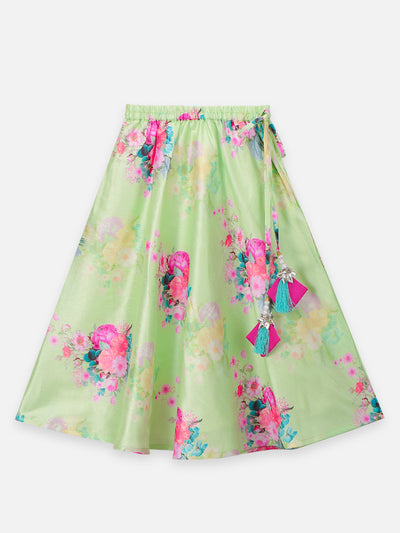 Floral Lehenga with Choli and Double Layer Ruffle Dupatta