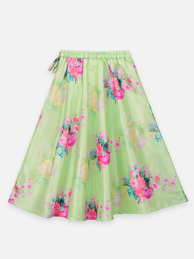 Floral Lehenga with Choli and Double Layer Ruffle Dupatta