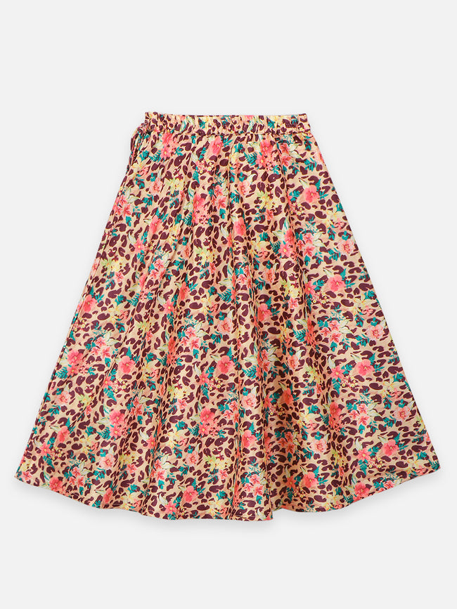 Printed Lehenga with Teal Green Choli and Ruffle Dupatta