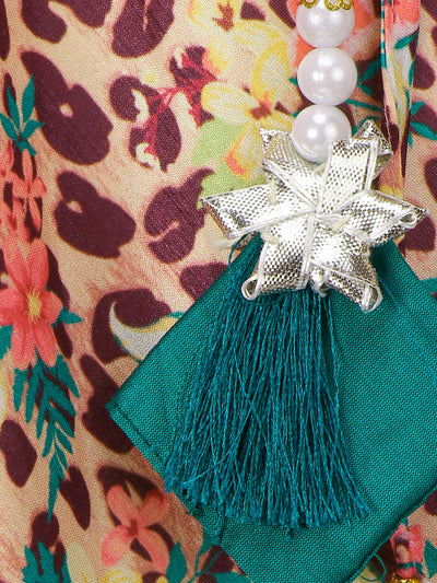 Printed Lehenga with Teal Green Choli and Ruffle Dupatta