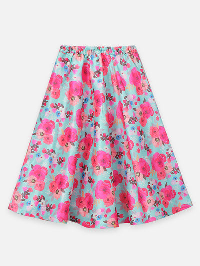 Floral Lehenga with One Side shoulder Choli and Potli