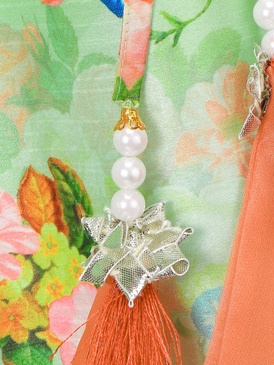 Bright Floral Green Lehenga with Peach One side Shoulder Choli