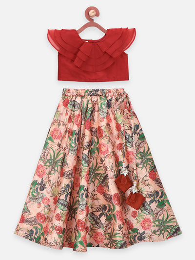 Jungle Print Flared Lehenga with Ruffled Choli