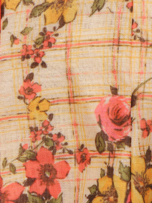 Beige Floral Flared Palazzo with Elegant Bell Sleeve Blouse