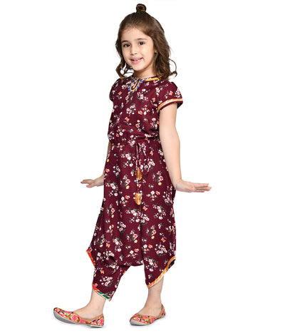Wine Floral Gota Ethnic Jumpsuit