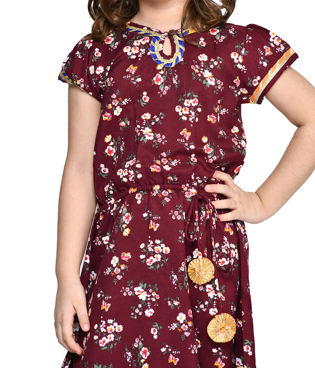 Wine Floral Gota Ethnic Jumpsuit