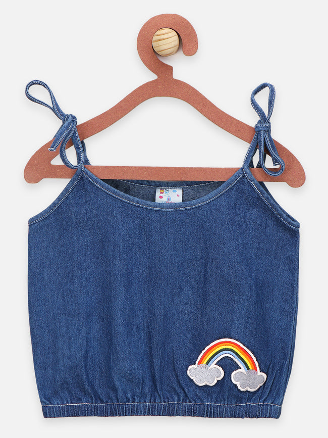 Rainbow Crop top with Denim shorts Co-ord Set