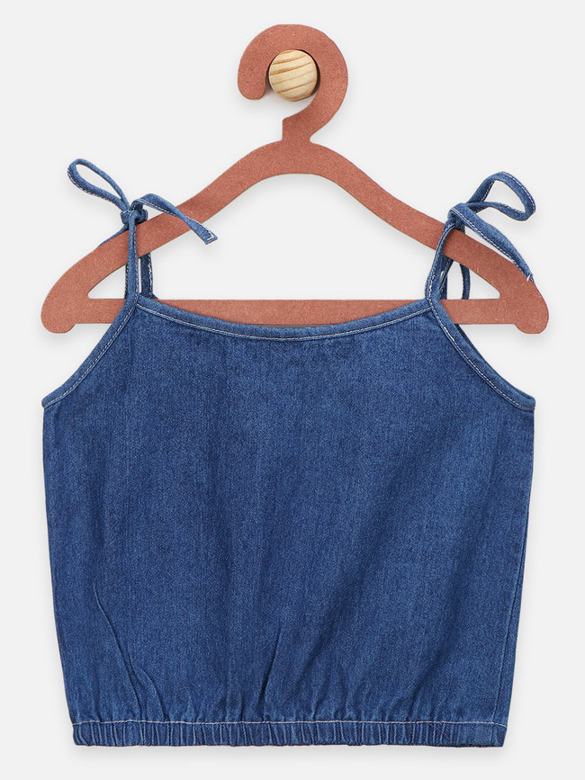 Rainbow Crop top with Denim shorts Co-ord Set