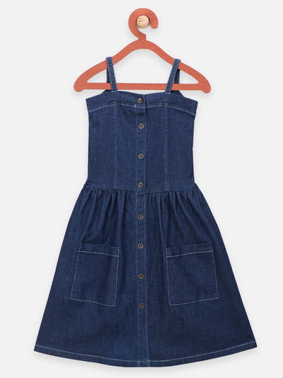 Denim Fit and Flared Smocking Dress