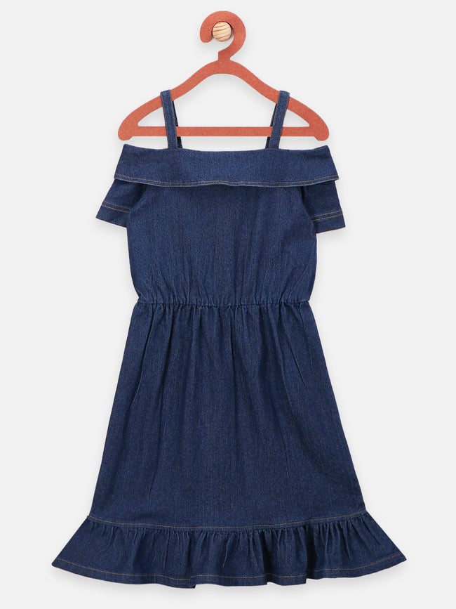 Denim Boat Neck fit and Flare Dress