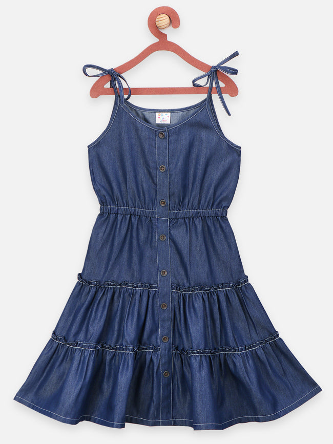 Denim Layered Fit and Flare Dress