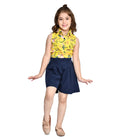Yellow Navy Knot Style Flared Short Jumpsuit