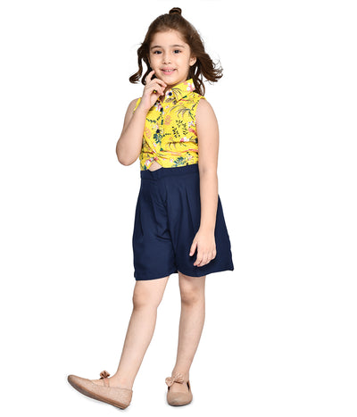 Yellow Navy Knot Style Flared Short Jumpsuit