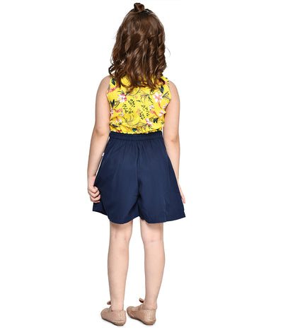 Yellow Navy Knot Style Flared Short Jumpsuit