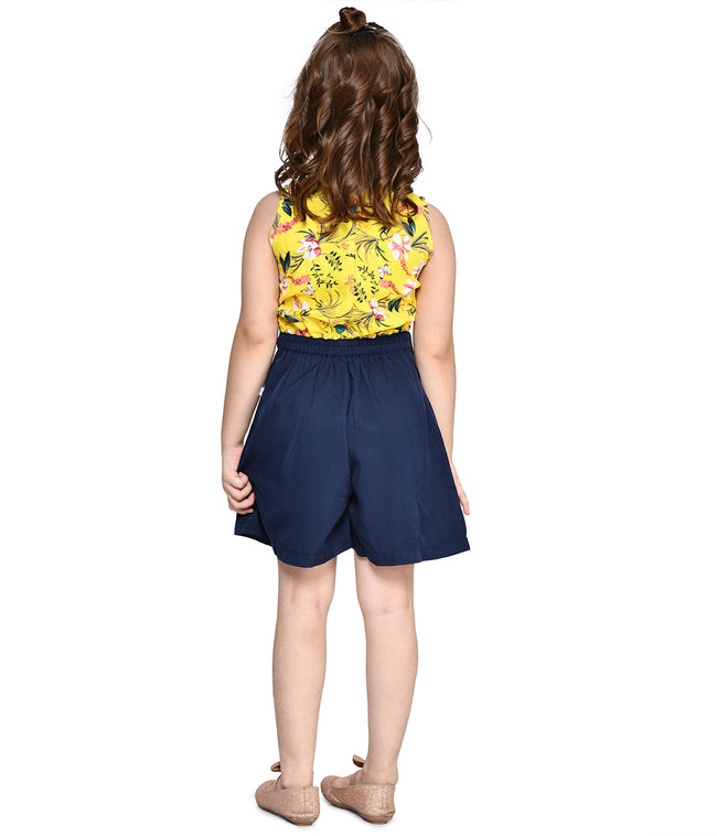 Yellow Navy Knot Style Flared Short Jumpsuit